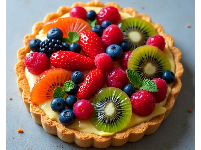 Kleurrijke fruit tartelette met vers fruit en glazuur